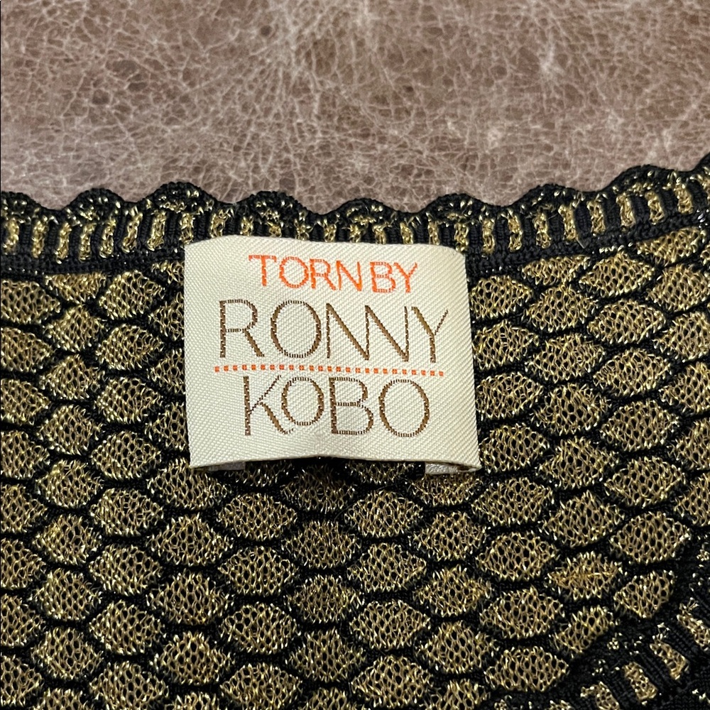 Torn by Ronny Kobo Black and Gold Peplum Blouse - Picture 2 of 11